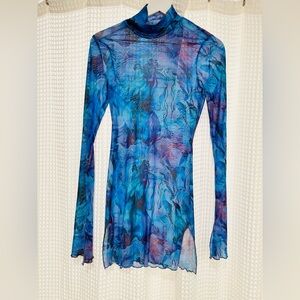 Y2K Blue mock neck Sheet Dress size medium